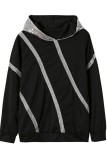 Black Casual Patchwork Basic Hooded Collar Tops