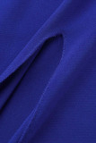 Blå Casual Solid Patchwork Slit V-hals Raka klänningar
