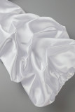 Weiße, lässige, solide Patchwork-Falten-O-Ausschnitt-gerade Kleider