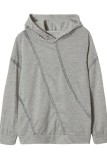Grey Casual Patchwork Basic Hooded Collar Tops