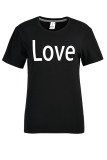 Black Casual Print Letter O Neck T-Shirts