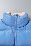 Prendas de abrigo de cuello mandarín de patchwork sólido informal azul