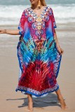 Vestido de playa con cuello en V y abertura de patchwork con estampado casual azul claro Vestidos