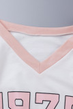 Blusas brancas com estampa casual patchwork decote em V tamanho grande
