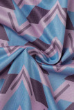 Púrpura sexy estampado patchwork cremallera cuello manga larga dos piezas