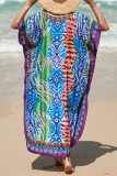 Robe de plage à encolure en V et en patchwork à imprimé décontracté rose rouge