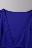 Colorido Azul Casual Sólido Patchwork Cuello en V Tallas grandes Tops