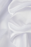 ホワイト カジュアル ソリッド パッチワーク フォールド O ネック ストレート ドレス