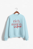 Sky Blue Casual Daily Print Letter O Neck Tops