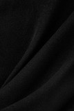 Zwarte casual effen uitgeholde skinny rompertjes met U-hals en patchwork