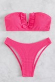 Rose Red Sexy Solid Backless Swimwears (With Paddings)