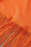 Tops à col rond et patchwork à pompons solides orange