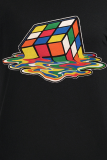 Camisetas con cuello en O de patchwork con estampado de calle informal negro