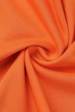 Orangefarbene, lässige, solide Quasten-Patchwork-Oberteile mit O-Ausschnitt