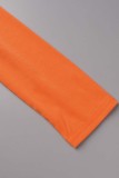 Oranje casual effen kwastje patchwork O-hals tops