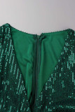 Зеленые сексуальные сплошные блестки в стиле пэчворк с V-образным вырезом, обычные комбинезоны