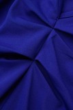 Tops tamanho grande casual azul colorido patchwork sólido decote em V