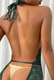 Green Sexy Patchwork Hollowed Out See-through Backless Lingerie