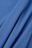 Macacão skinny azul casual casual patchwork sólido decote em U