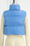 Blue Casual Solid Patchwork Mandarin Collar Outerwear