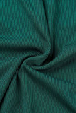 グリーン カジュアル 無地 包帯 パッチワーク Vネック ワンステップ スカート ドレス