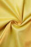 Tweedelige gele casual print met split, hals en lange mouwen
