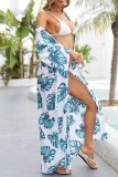 Blanco Sexy Print Cardigan Trajes de baño Cubrir