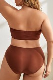 Deep Coffee Sexy Print Backless Strapless Plus Size Bademode (mit Polsterung)