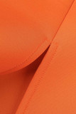 オレンジ エレガント ソリッド パッチワーク アップリケ オブリーク カラー ドレス