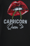 Camisetas con cuello en O de patchwork estampado de labios de base vintage negro