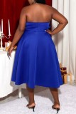 Blå Sexig Formell Solid Patchwork Rygglös axelbandslös aftonklänning Plus Size Klänningar