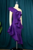 Purple Sexy Formal Solid Patchwork Backless One Shoulder Evening Dress Plus Size Dresses