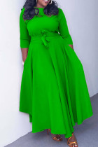 Зеленые повседневные сплошные повязки в стиле пэчворк с круглым вырезом платья