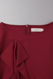 Vestidos de saia única com decote em O decote em retalhos lisos casuais vermelhos