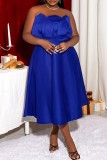ブルー セクシー フォーマル ソリッド パッチワーク バックレス ストラップレス イブニング ドレス プラス サイズ ドレス