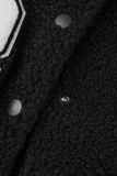 Zwarte casual sportkleding Solide patchwork gesp patch kraag bovenkleding