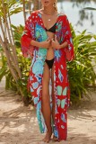 Vert Foncé Sexy Casual Print Frenulum Cardigan Swimwears Cover Up