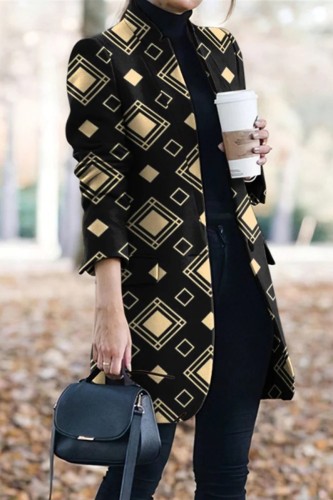 Capispalla con colletto rovesciato in cardigan patchwork con stampa casual color albicocca nera