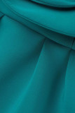 Lake Green Elegant Solid Patchwork Appliques Oblique Collar Dresses