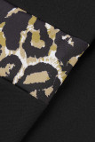 Estampa de leopardo casual patchwork gola com capuz manga longa duas peças