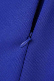 Robes de jupe décontractée en patchwork uni à volants O Neck One Step bleu