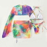 Colour Sexy Print Tie-dye Swimsuit Four Piece Suit (With Paddings)