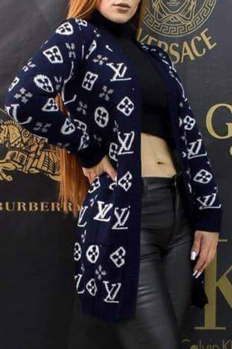 

Royal Blue Casual Letter Patchwork Cardigan Collar Tops