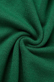 Blusas frente única verdes casuais sólidas vazadas
