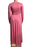 Pink Casual Solid Bandage Patchwork O Neck Plus Size Two Pieces