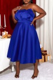 Blå Sexig Formell Solid Patchwork Rygglös axelbandslös aftonklänning Plus Size Klänningar