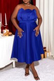 Blauwe sexy formele effen patchwork backless strapless avondjurk grote maten jurken
