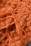 Оранжевая повседневная сплошная уздечка с завязками Половина водолазки с длинным рукавом из двух частей