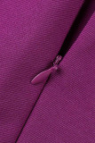 Фиолетовые повседневные однотонные платья в стиле пэчворк с воланами и круглым вырезом