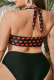 Черный Сексуальный бандажный принт с открытой спиной Холтер Купальник больших размеров (с прокладками)